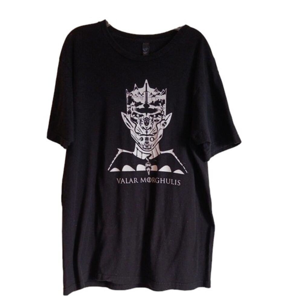GAME OF THRONES T-shirt Size L BLACK Valar Morghulis Graphic Scary Monster Face